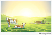 Rural sunrise landscape with cows., an Animal Illustration by Countryside life (Thumbnail 5 of 5)