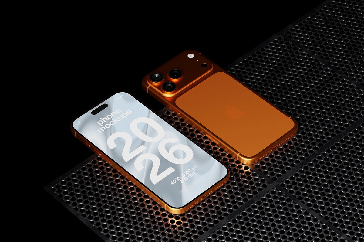 Orange iPhone 17 Pro Mockup, an iPhone Mockup by baim_std (Photo 1 of 2)