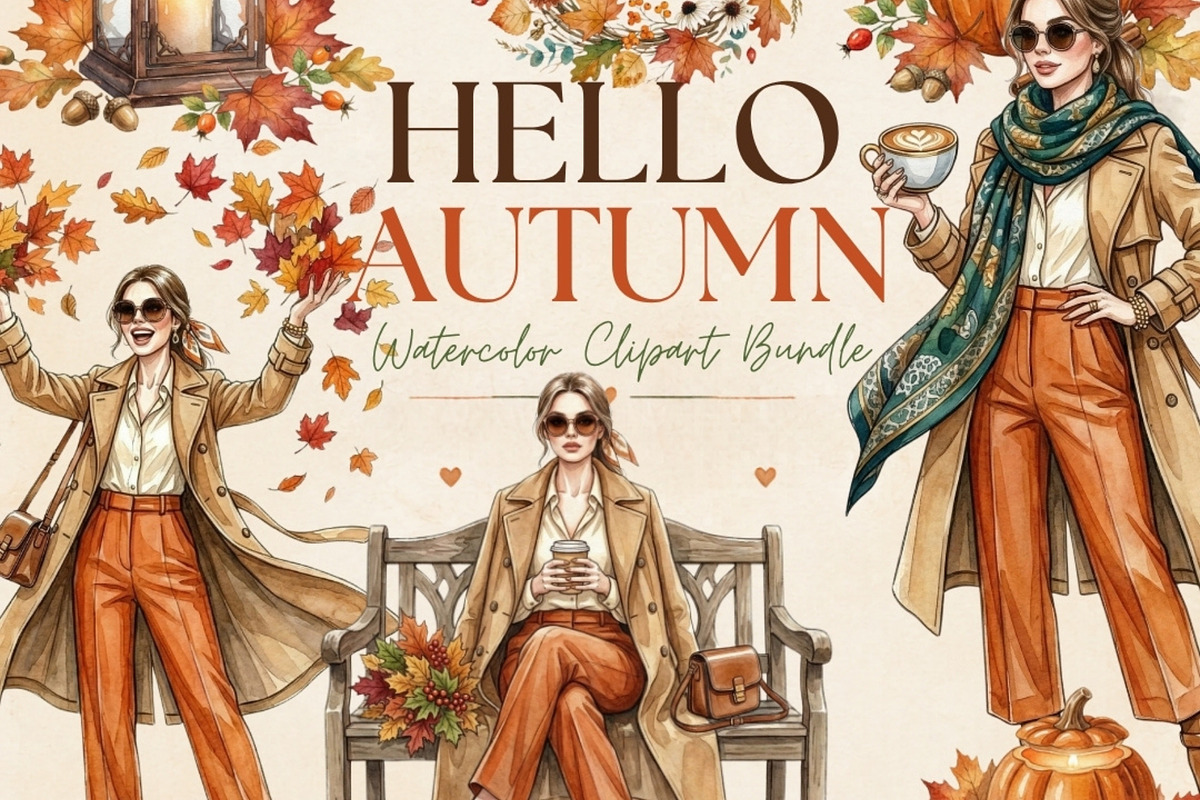 Hello Autumn Watercolor Clipart, a Seasonal Illustration by Tanya Kart (Photo 11 of 17)