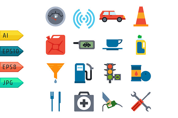 Fuel Pump Gas Station Icons.