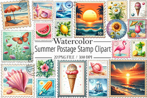Summer Postage Stamp Clipart, an Illustration by Libby Wishes