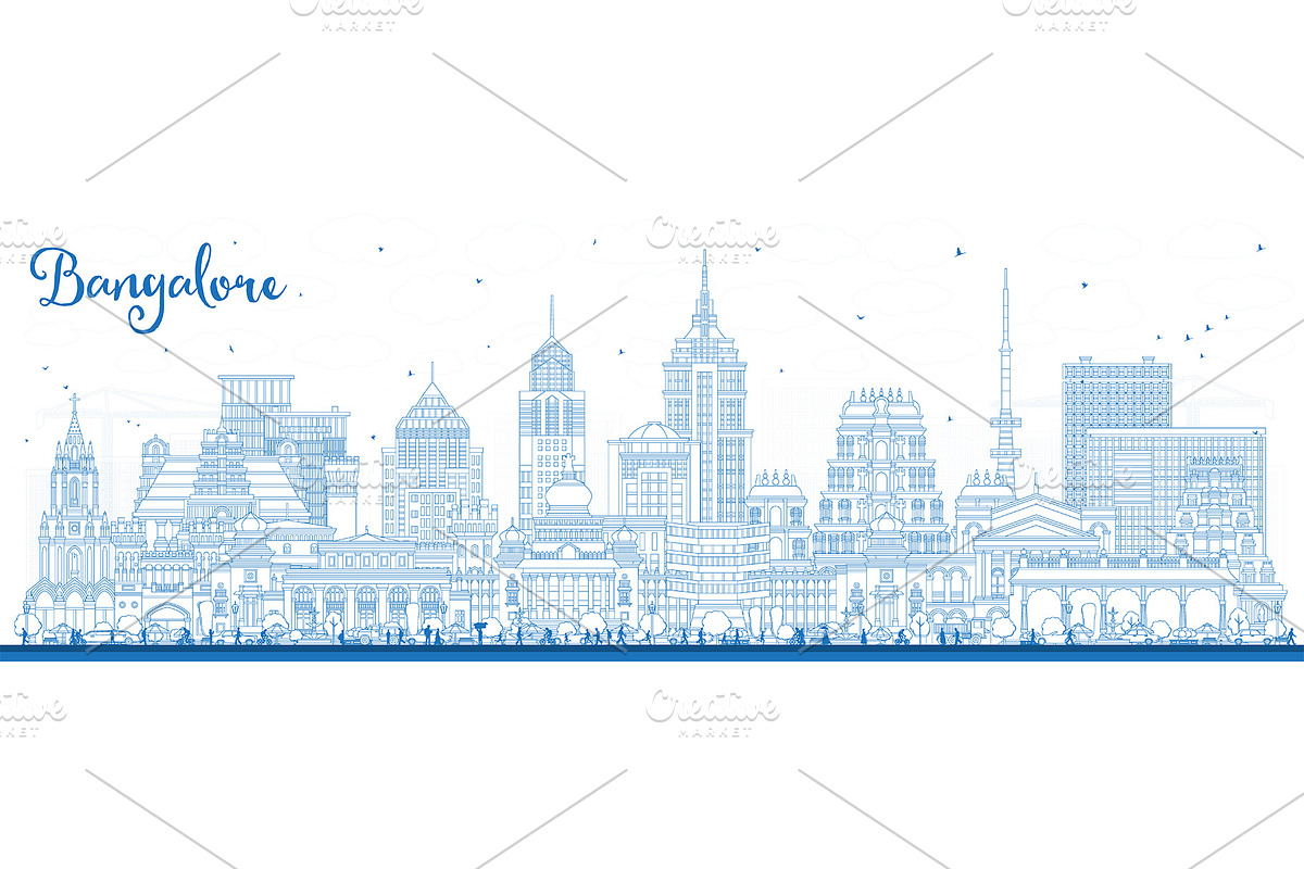 Outline Bangalore India city skyline, an Illustration by Booblgum