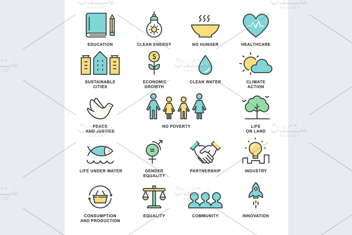 Sustainable Development Vector Icons, an Outline Icon by Julia Batsheva (Photo 1 of 2)