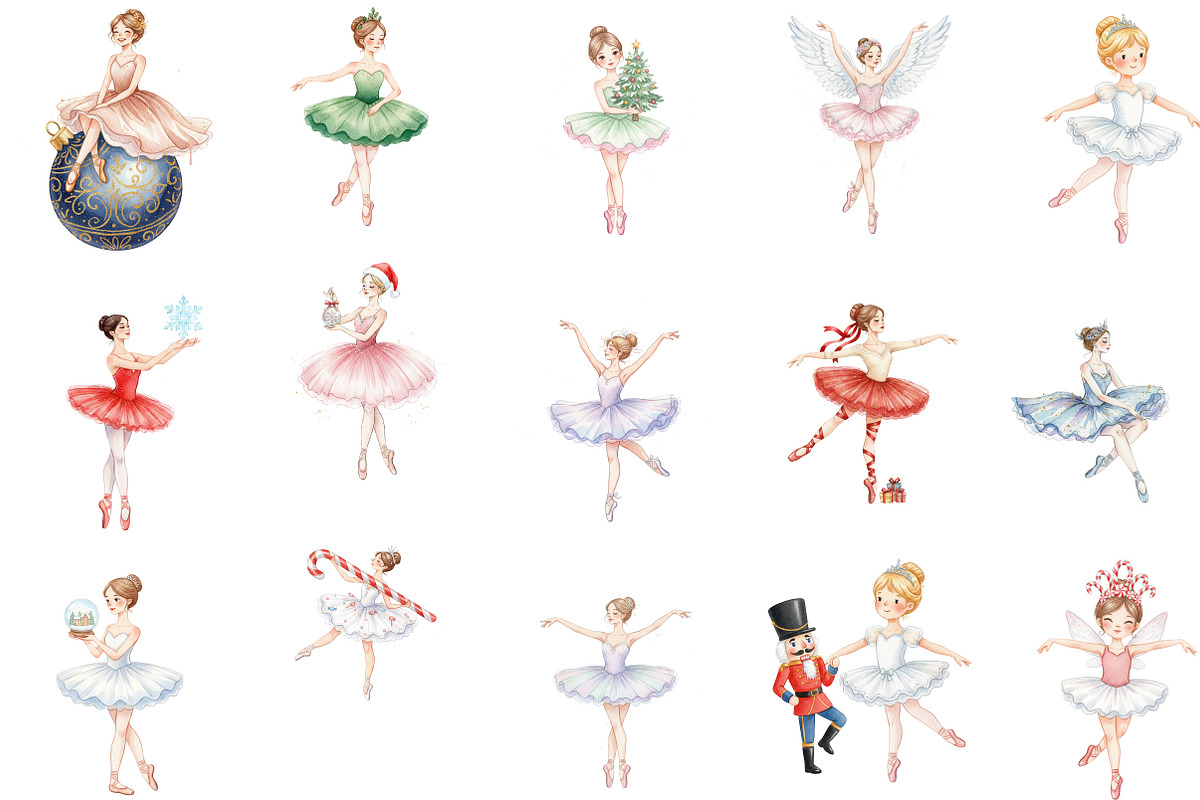 Watercolor Holiday Ballerina Clipart, an Illustration by Designking (Photo 2 of 5)