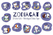 Zodiac Sign Cute Cat Vector Stickers, an Animal Illustration by RabbitAndPencil (Thumbnail 1 of 3)