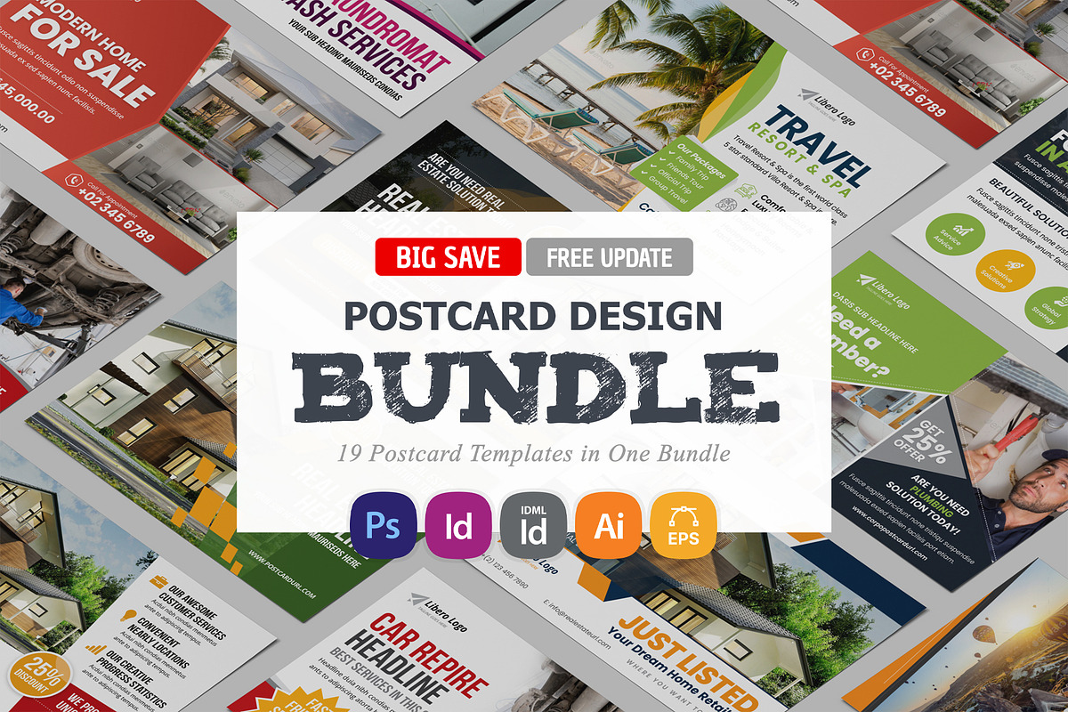 Postcard Design Bundle, a Card Template by Miyaji75 (Photo 1 of 20)