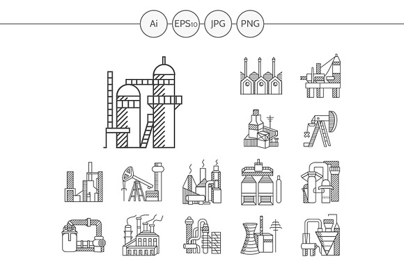 Industrial Building Line Icon. Set 2