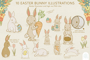 Easter Bunnies Clipart & Patterns