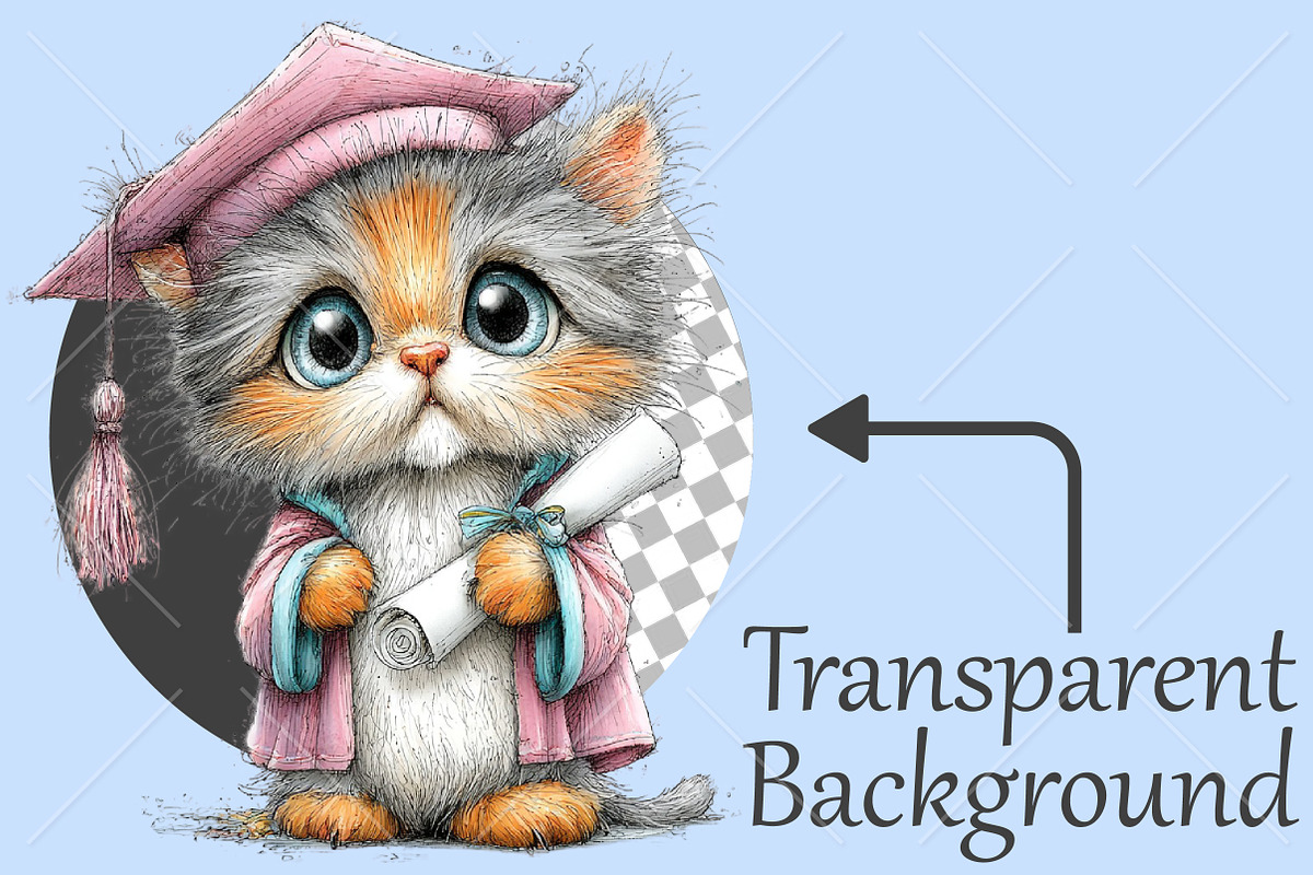 Whimsical Graduation Cat Clipart PNG, a Seasonal Illustration by Canvas Craft (Photo 2 of 10)