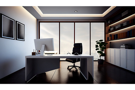 Modern office with white walls, an Architecture Photo by Neirfy