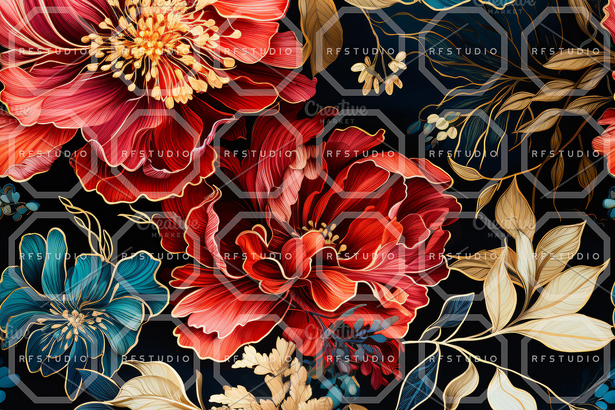 JEWELED BLOSSOMS. Seamless Patterns, a Texture Illustration by RefinedFantasyStudio (Photo 5 of 8)