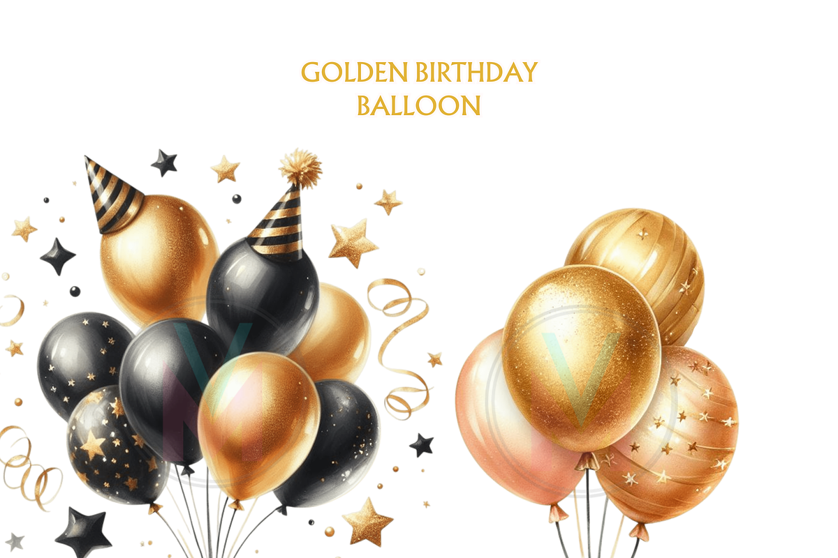 Gold Balloons birthday Clipart, png, a Decorative Illustration by VM PARTYS  BY TAIRUMA (Photo 10 of 10)