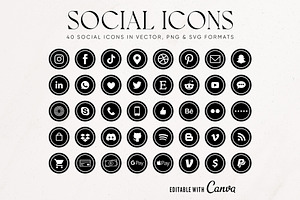 Black & White Social Media Icons Set