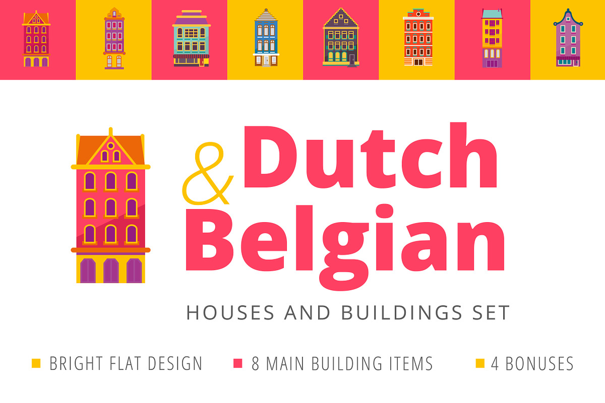 Dutch & Belgian-like houses set, an Illustration by Grafvish (Photo 1 of 7)