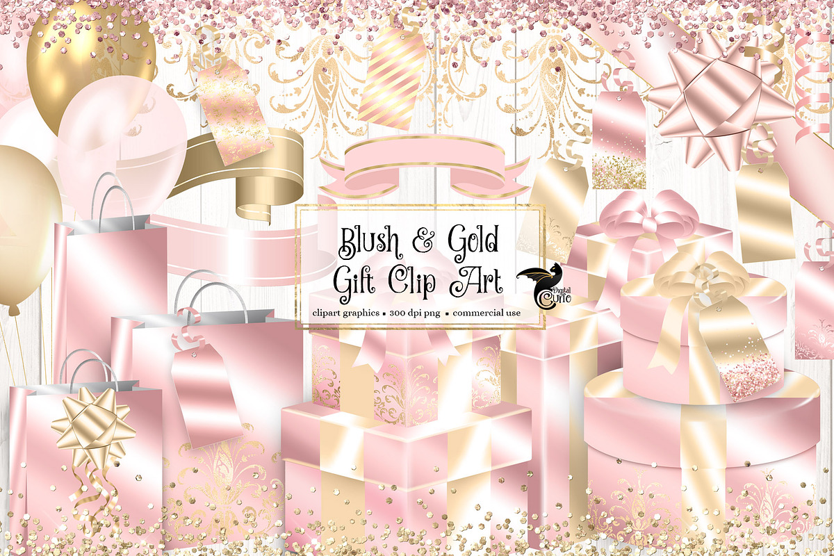 Blush and Gold Gift Clipart, an Illustration by Digital Curio