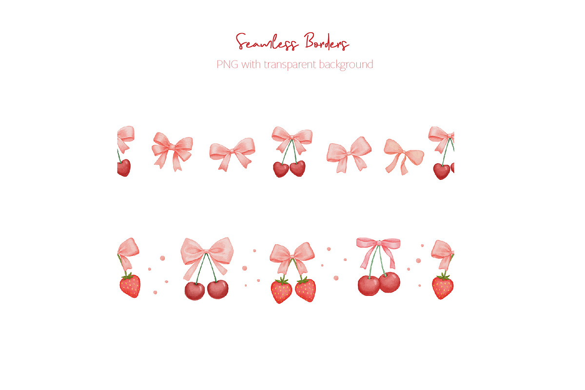 Coquette pink bow and cherry clipart, a Decorative Illustration by ElenaPlatovaArt (Photo 6 of 7)