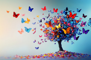 Butterfly Tree with Vibrant Colors in a Fantasy Landscape, an Abstract Photo by Natalia Klenova's Shop