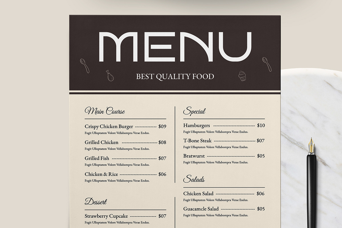 Simple Restaurant Food Menu Layout