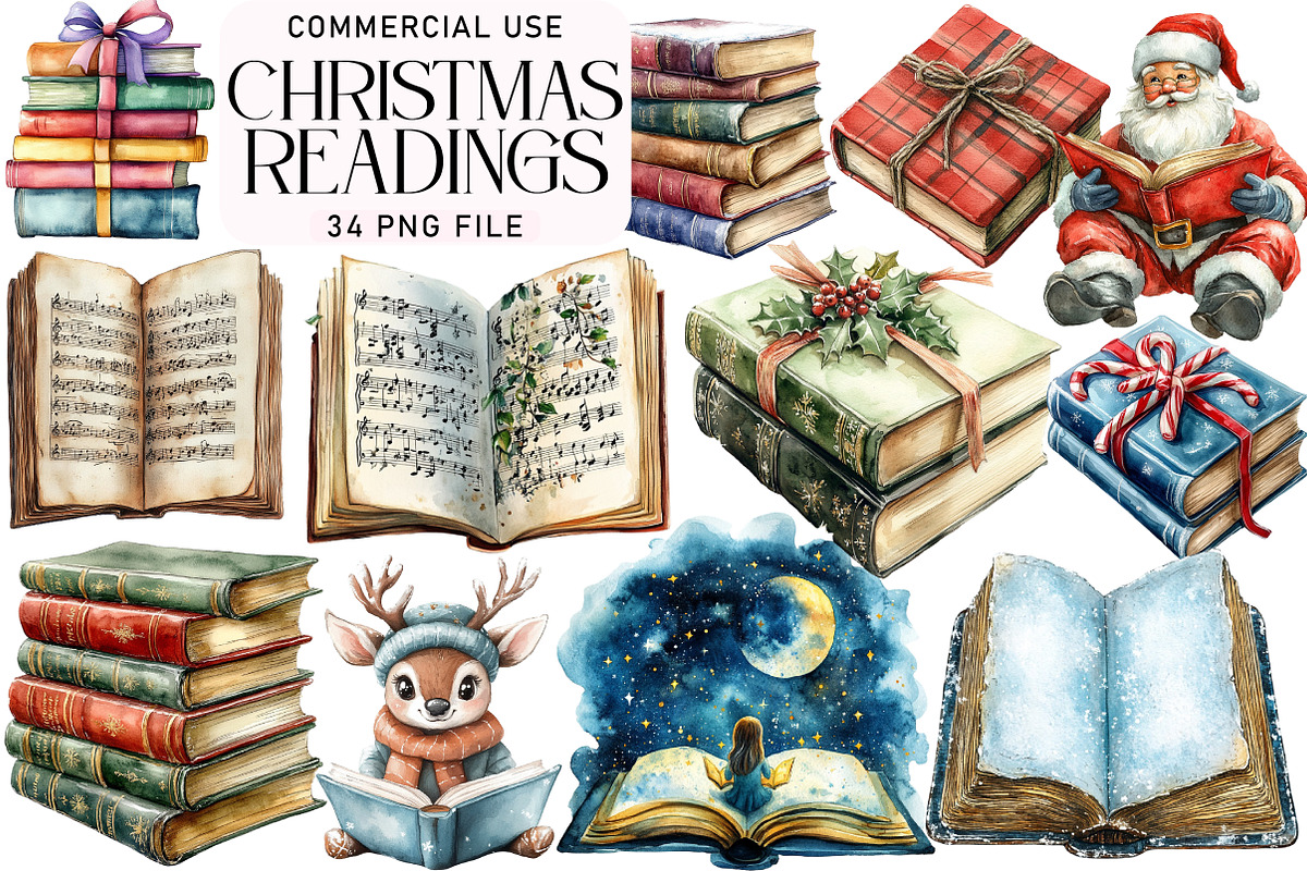 Watercolor Christmas Readings Clipar, an Illustration by Daily.Designs (Photo 1 of 5)