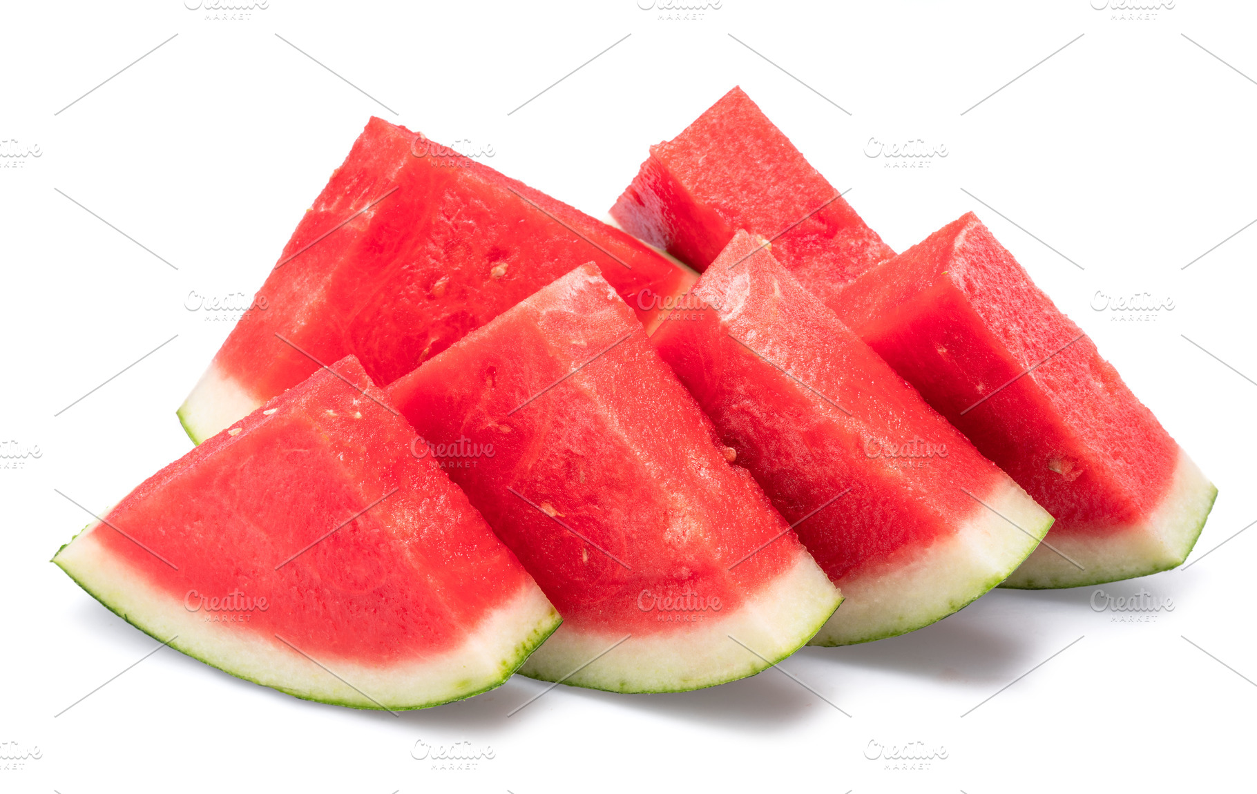 Watermelon triangle slices without seeds isolated on white backg, a Food & Drink Photo by Volff