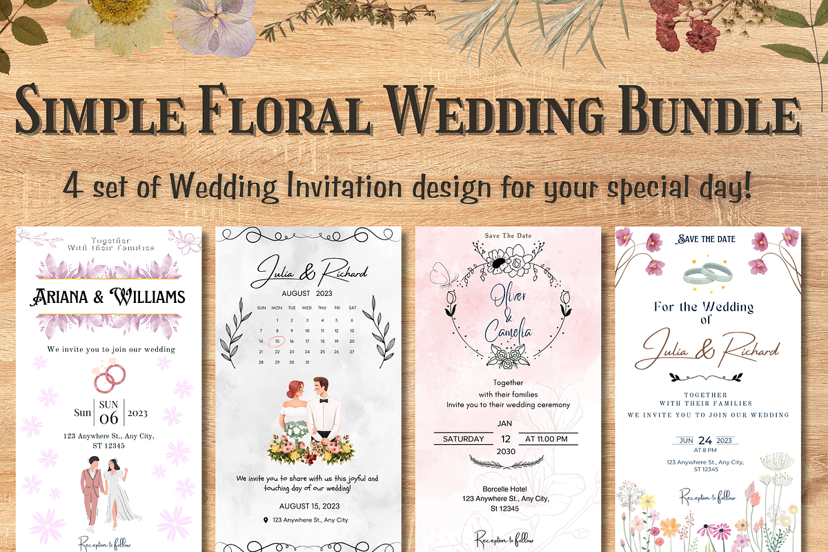 Simple Floral Wedding Bundle, an Invitation Template by WynterLife Studio (Photo 2 of 6)