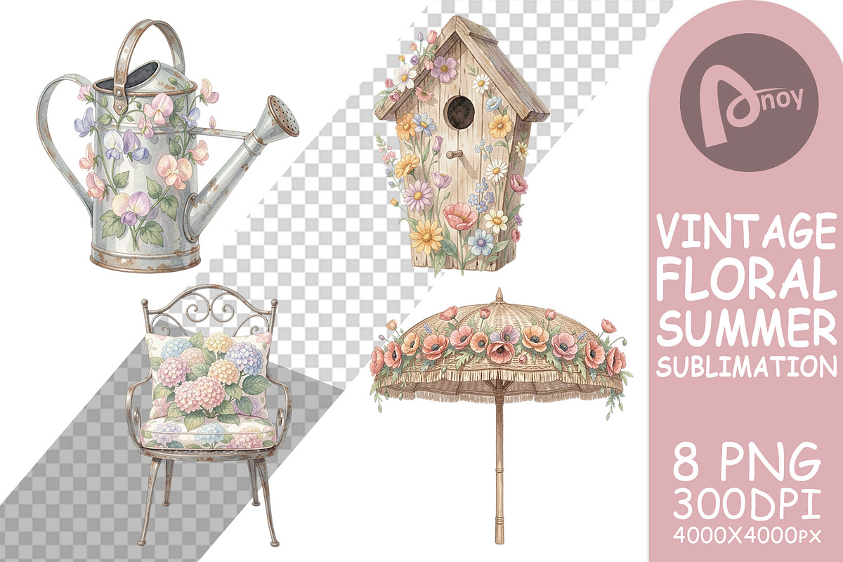 Vintage Floral Summer PNG, a Decorative Illustration by Artnoy (Photo 9 of 18)