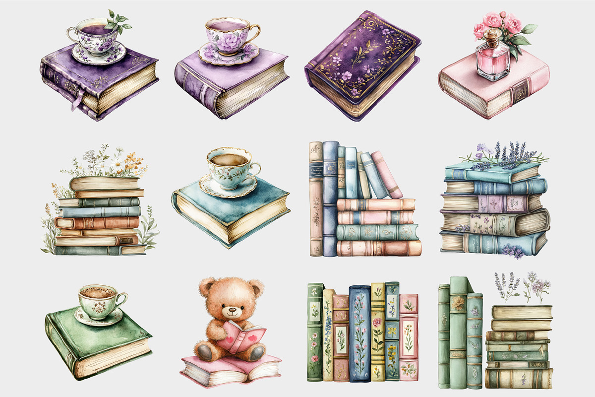 Watercolor Pastel Books Clipart, a Seasonal Illustration by Design Market (Photo 5 of 5)