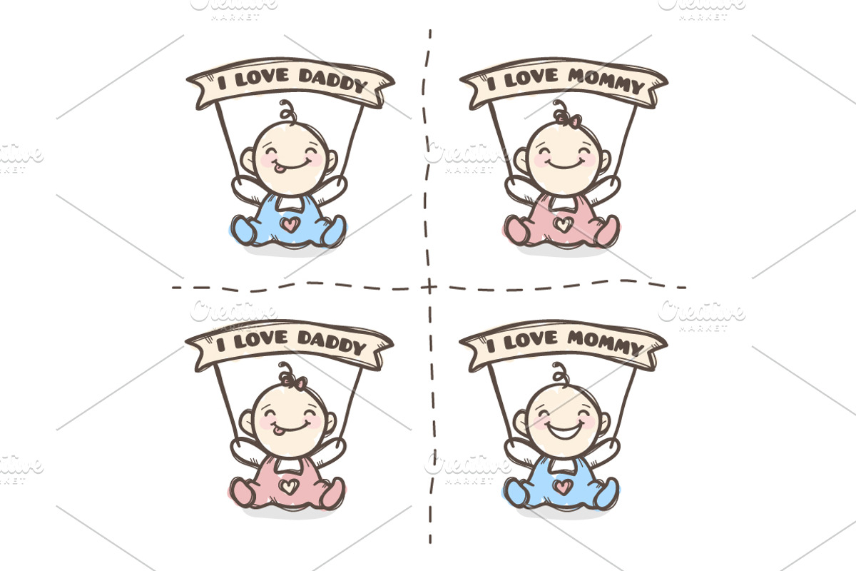 Cute Baby Boy and Girl, an Illustration by Trapezoid