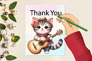 Watercolor Cat With Guitar Clipart, an Illustration by CraftArtStudio (Thumbnail 3 of 3)