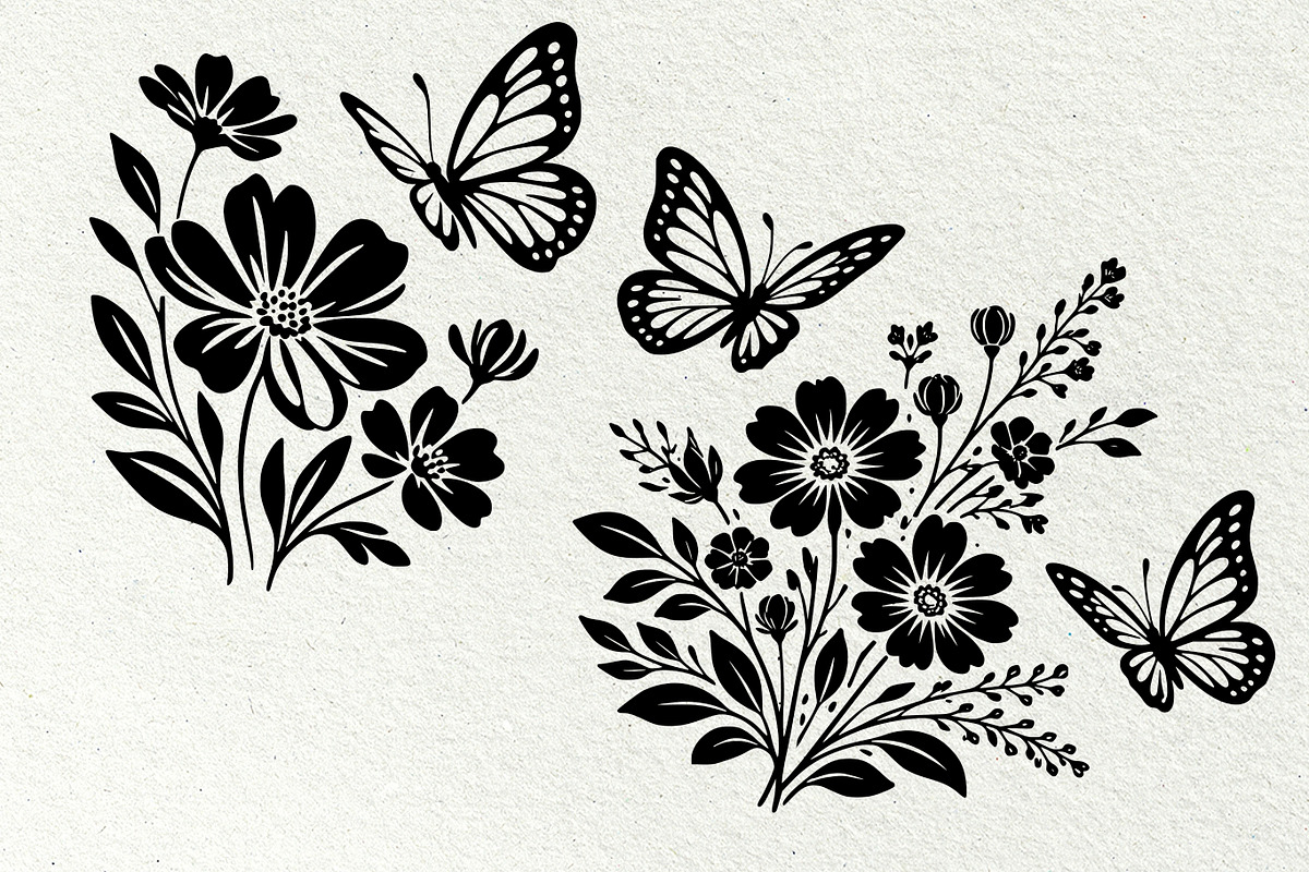 Butterfly Flower Silhouette, a Decorative Illustration by DENIDigitalArtSudio (Photo 3 of 4)