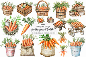 Rustic Easter Carrot Patch Clipart, an Illustration by SinaCreation