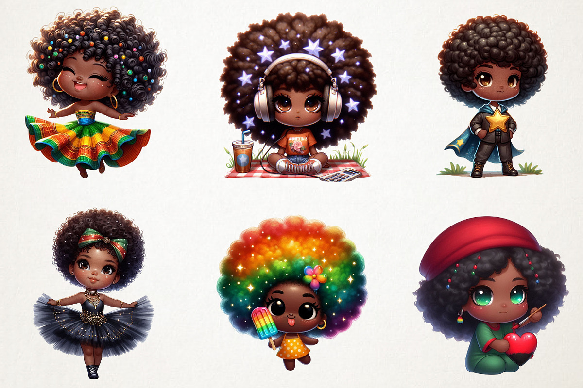 Juneteenth Black Chibi Girls Clipart, an Illustration by RobertsArt (Photo 6 of 7)