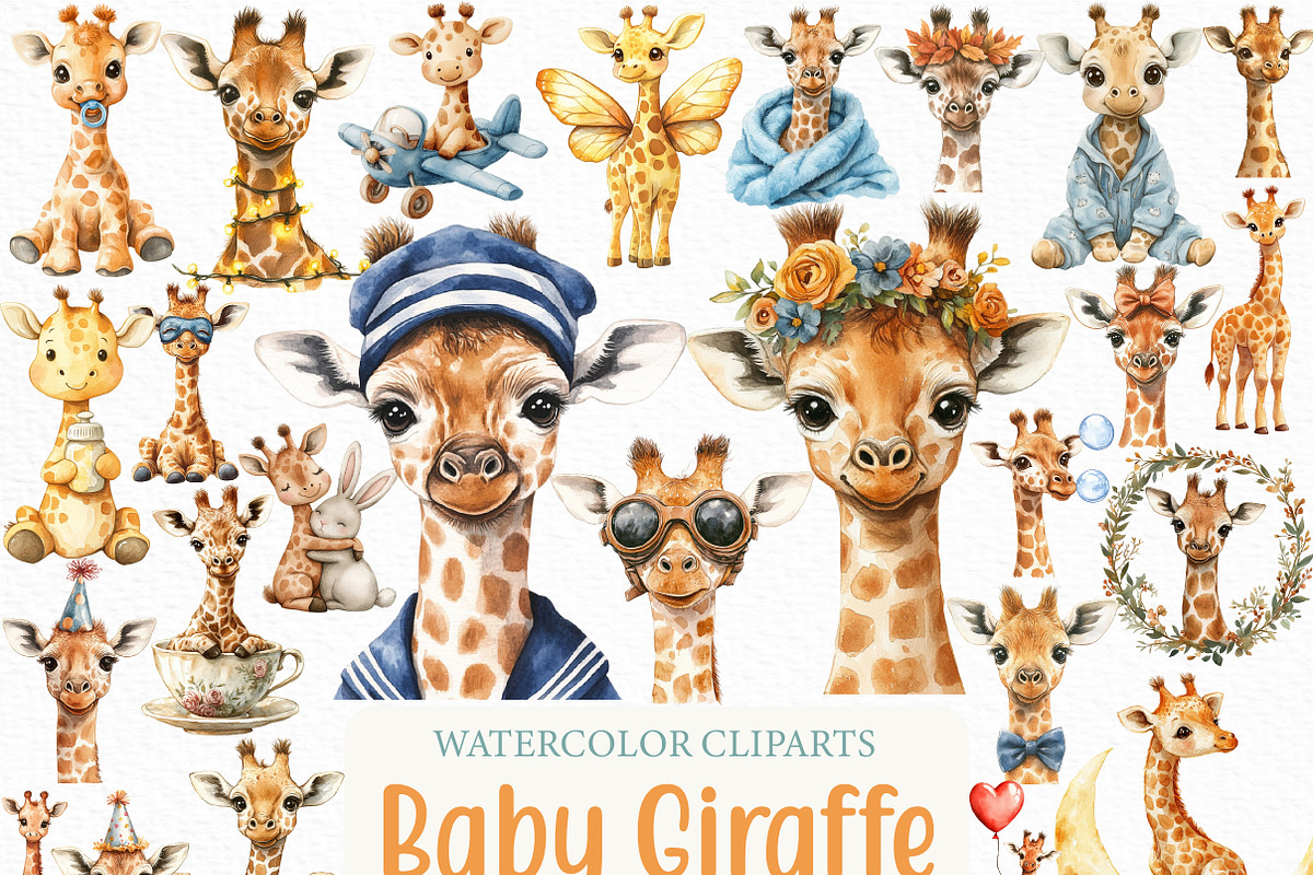 Watercolor Baby Giraffe Clipart, an Illustration by Craft Nest (Photo 1 of 6)