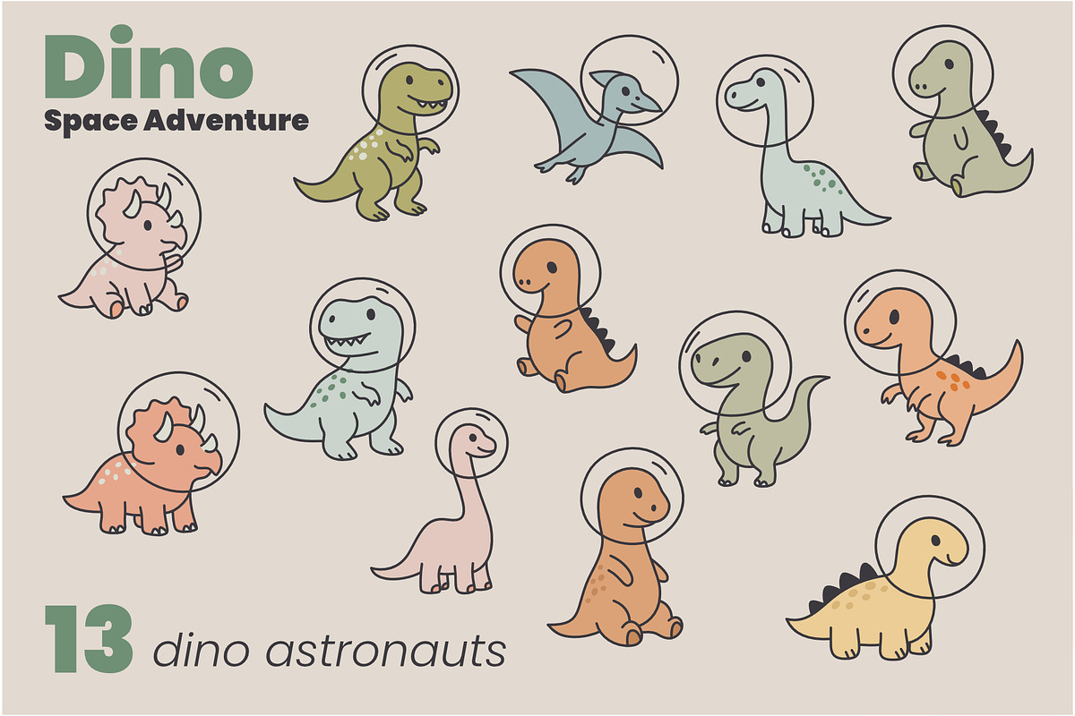 Dino Space Adventure – Vector Set, an Animal Illustration by moja doodle (Photo 2 of 11)