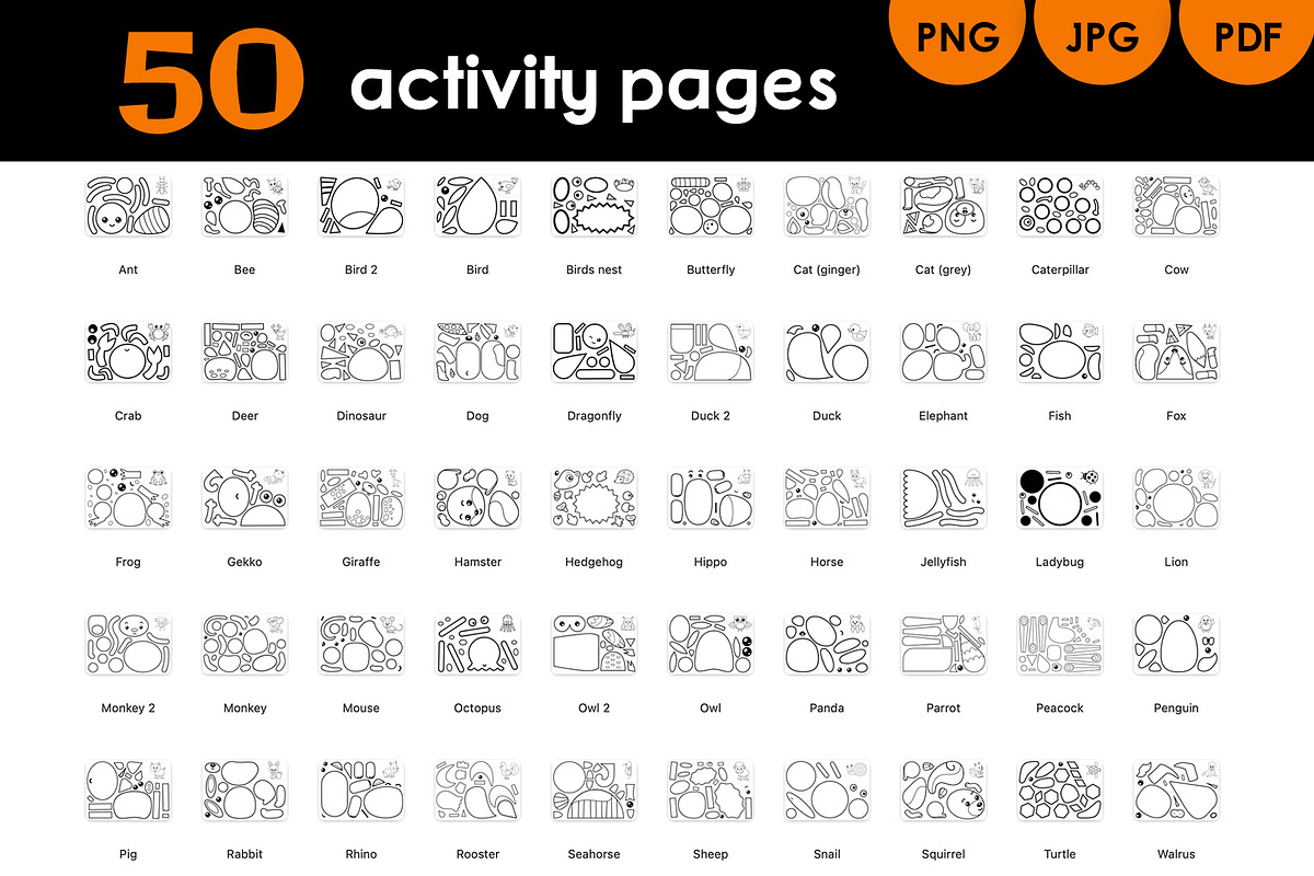 Cut and Glue Animals Worksheets, an Education Illustration by Ksenya Savva (Photo 2 of 6)