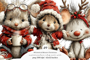 Whimsical Mouse Christmas Clipart, an Illustration by SinaCreation