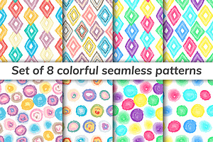 Set of 8 colorful seamless patterns, a Pattern Graphic by jelisua88