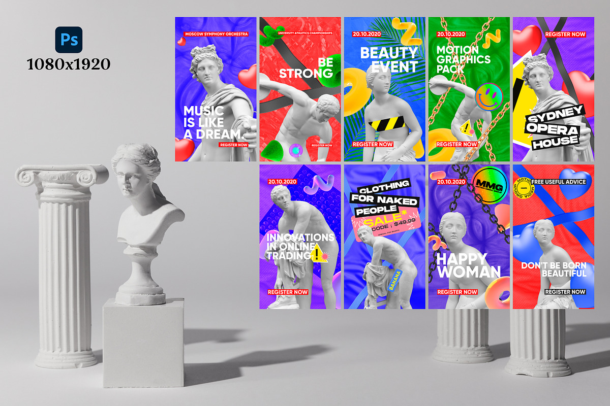 20 Antique Statues Flyer Bundle, a Social Media Template by PopotLane (Photo 2 of 5)
