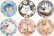 Cat Floral Stained Glass Clipart, an Illustration by Watercolor design (Thumbnail 4 of 4)