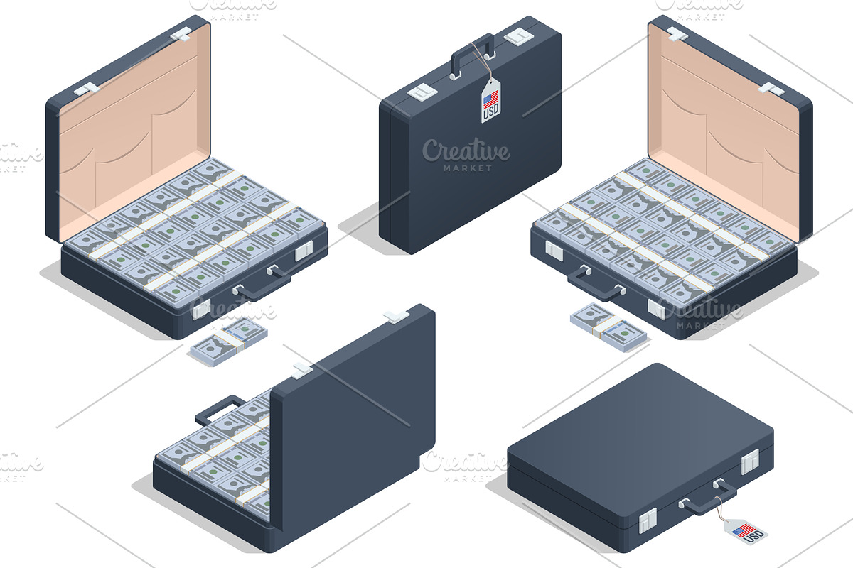 Isometric vector suitcase filled, a Finance Illustration by Golden Sikorka