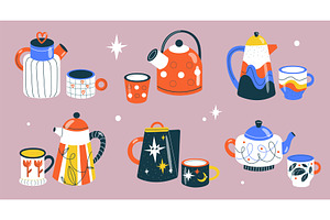 Cups and teapots. Cute patterned, an Object Graphic by YummyBuum