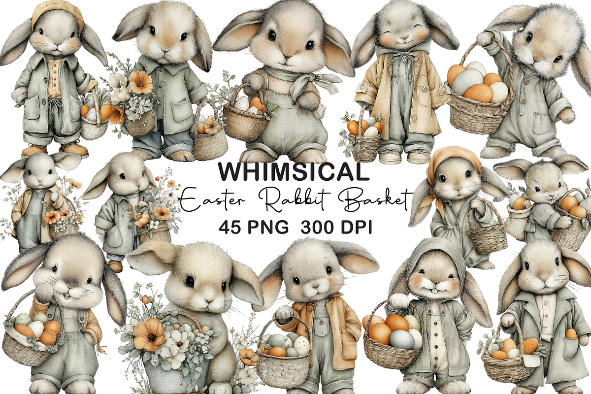 Easter Rabbit Basket Clipart, an Illustration by CraftArtStudio (Photo 1 of 6)