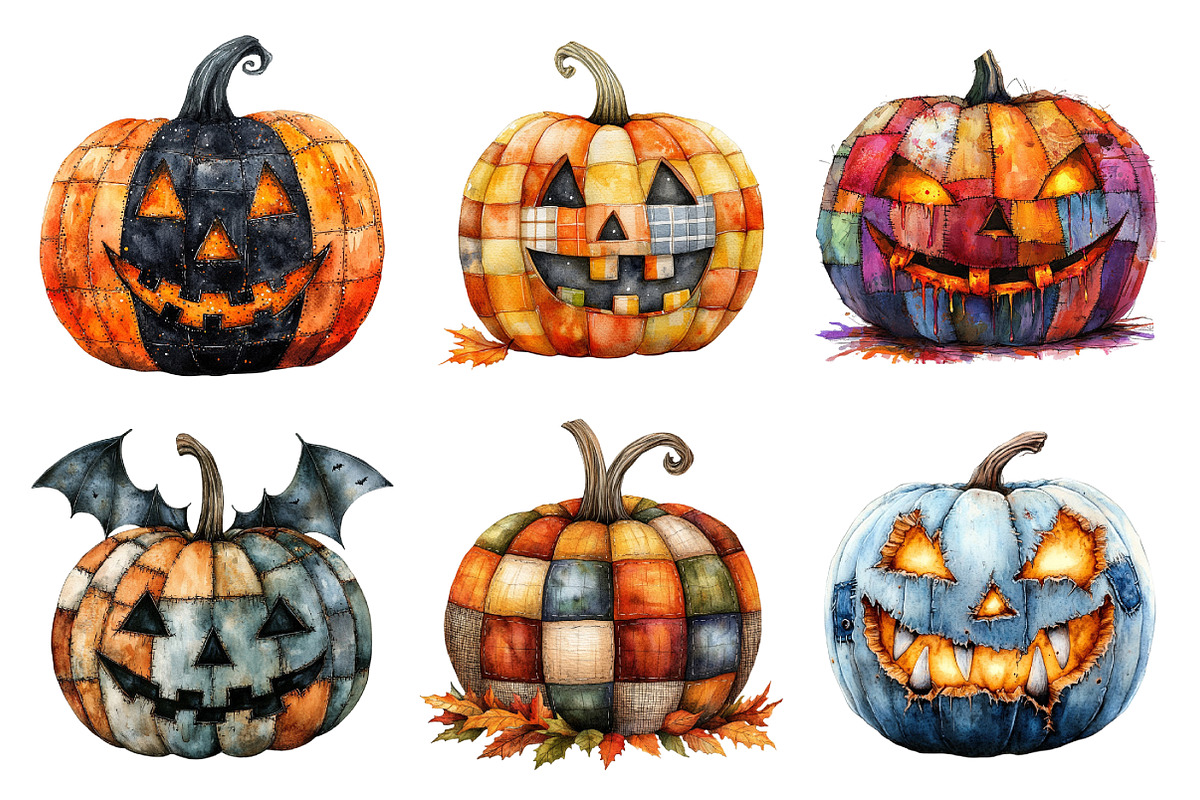 Halloween Patchwork Pumpkin Clipart, an Illustration by Daily.Designs (Photo 2 of 5)