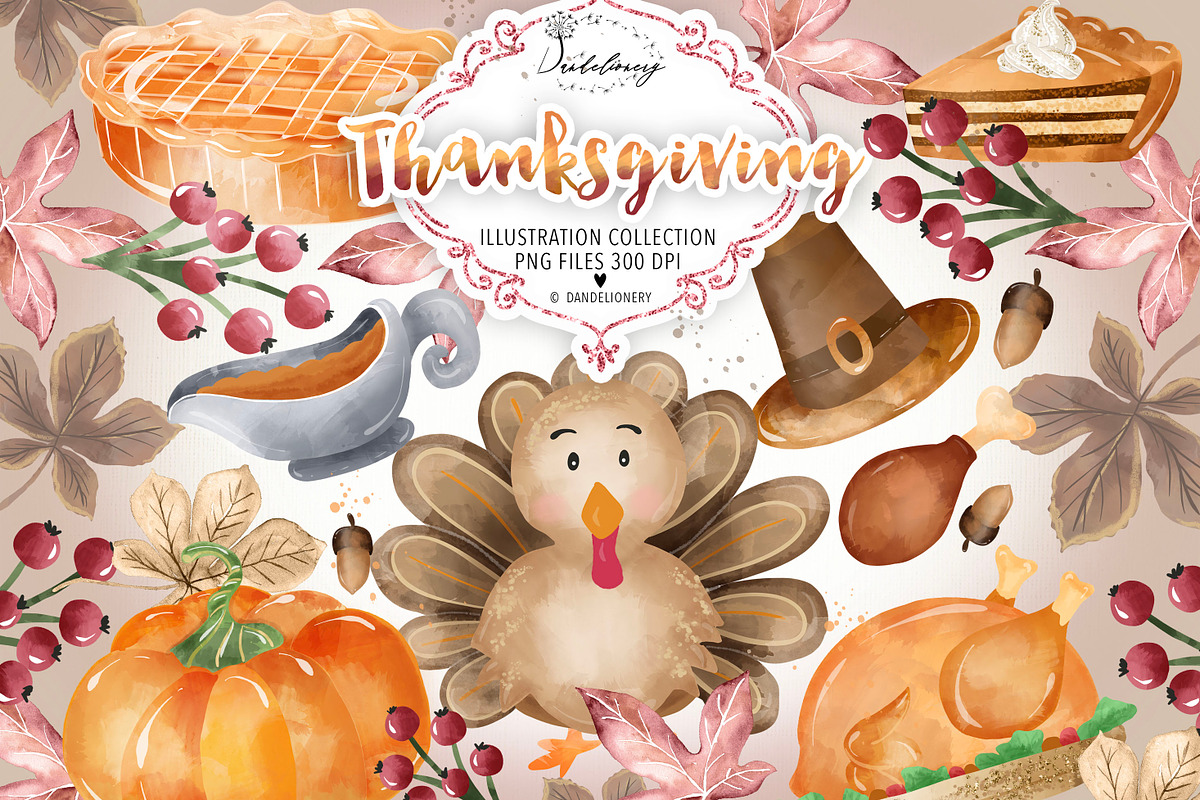 Watercolor Thanksgiving design, an Animal Illustration by designloverstudio (Photo 1 of 2)