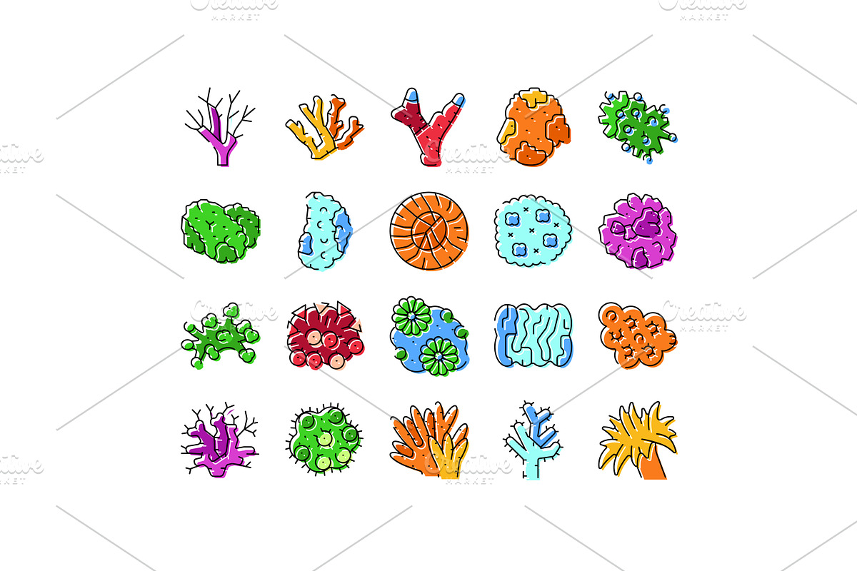 Coral reef underwater organisms line, an Animal Illustration by pikepicture