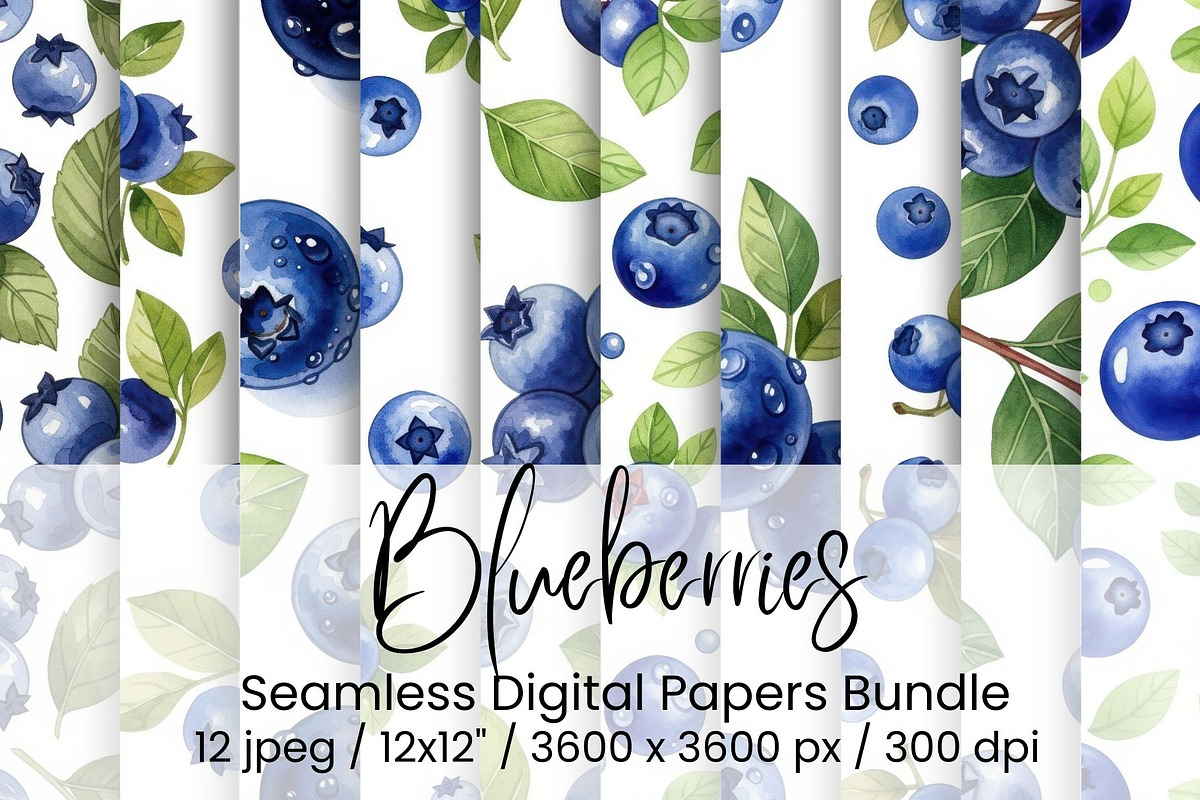 Watercolor Blueberry Seamless, an Illustration by Mashimara (Photo 1 of 4)
