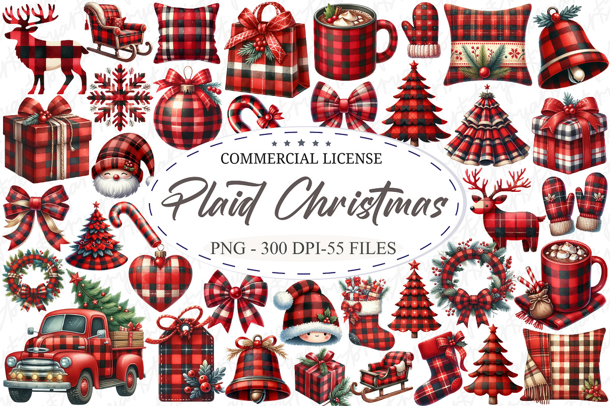 Red Buffalo Plaid Christmas Clipart, an Illustration by designcity5 (Photo 1 of 5)