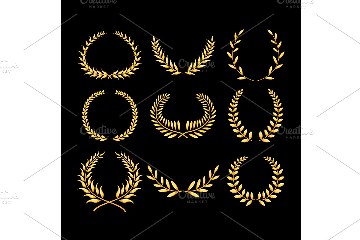 gold laurel set cartoon vector, an Object Illustration by pikepicture
