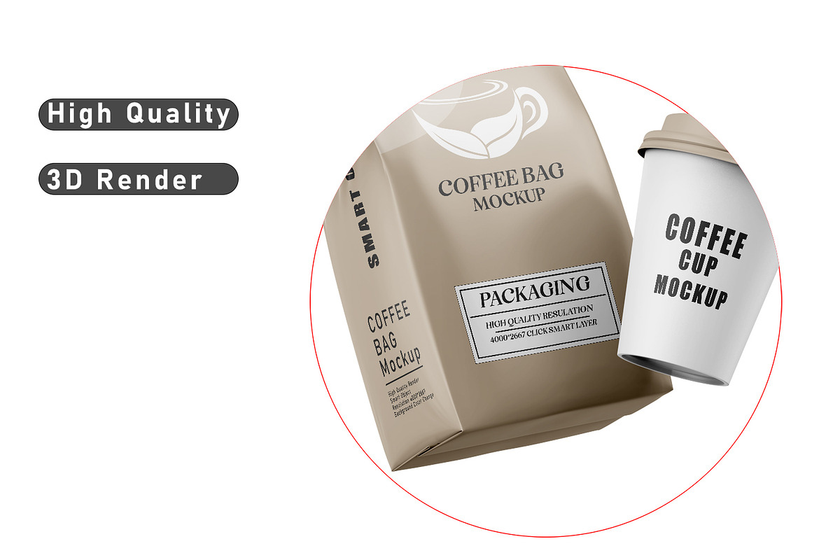 Coffee Bag with Cup Mockup Set, a Packaging Mockup by pixelmock (Photo 8 of 15)