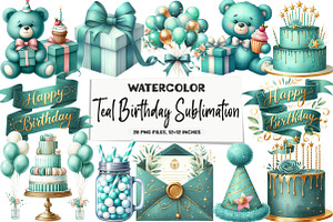 Teal Birthday Sublimation Clipart, an Illustration by DreamArtGraphic